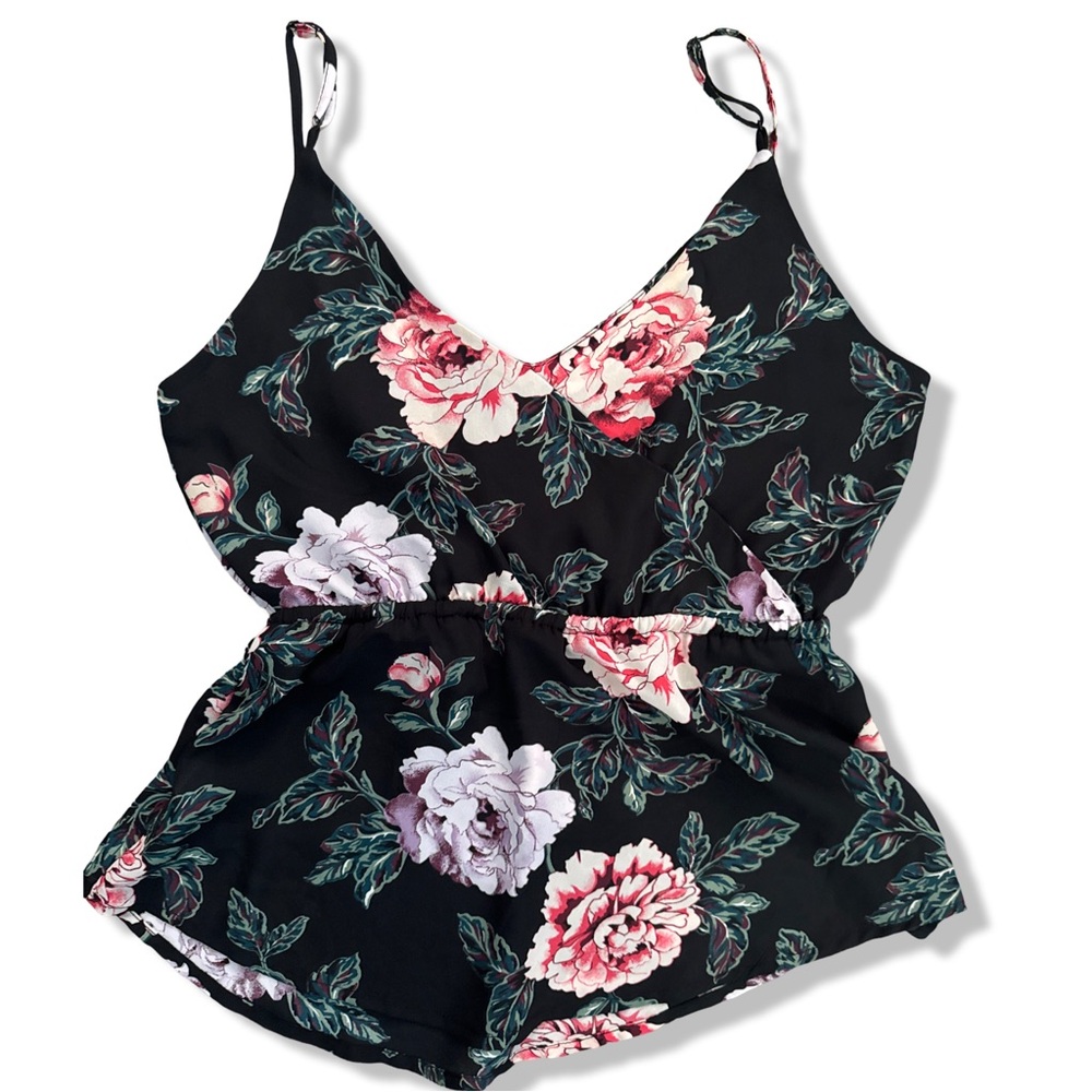 Streetwear Society Floral Pattern Blouse Size S Black / Pink